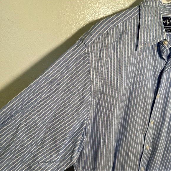 Ralph Lauren Button Down Oxford Dress Shirt Blue White Stripes - Picture 5 of 11